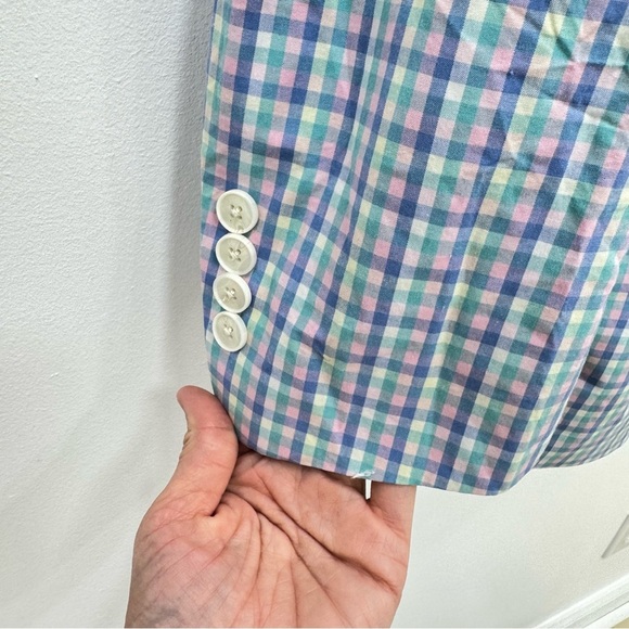 Crown and Ivy Mens Sport Coat Southern Style Plaid pink blue checked Sz 46 R - Picture 3 of 6